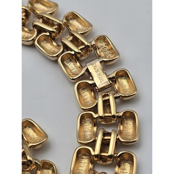 Vintage Erwin Pearl Chunky Choker Chain Necklace Gold Tone - Picture 4 of 7